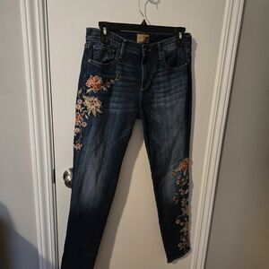 DRIFTWOOD Dark Blue Floral Embroidered Skinny Jeans